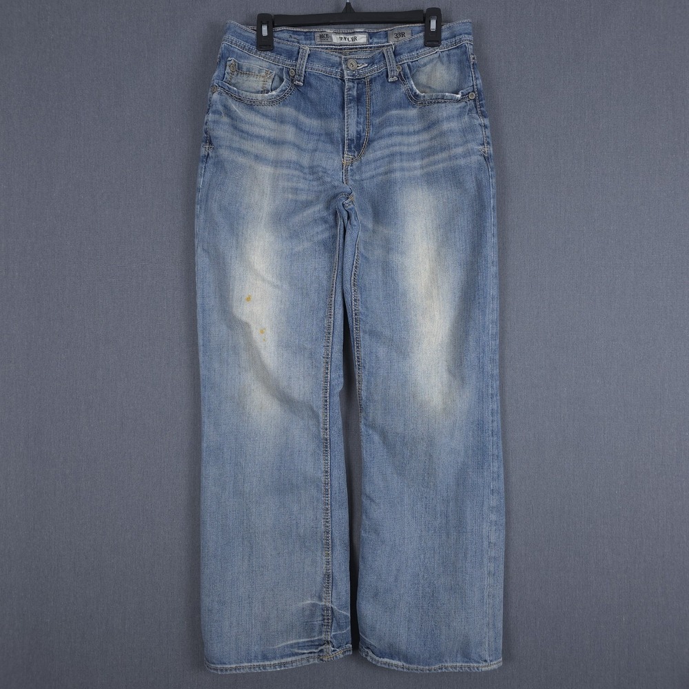 BKE Tyler Baggy Jeans Mens 33R (Fits 31x30) Faded Light‎ Blue Wide Leg Denim